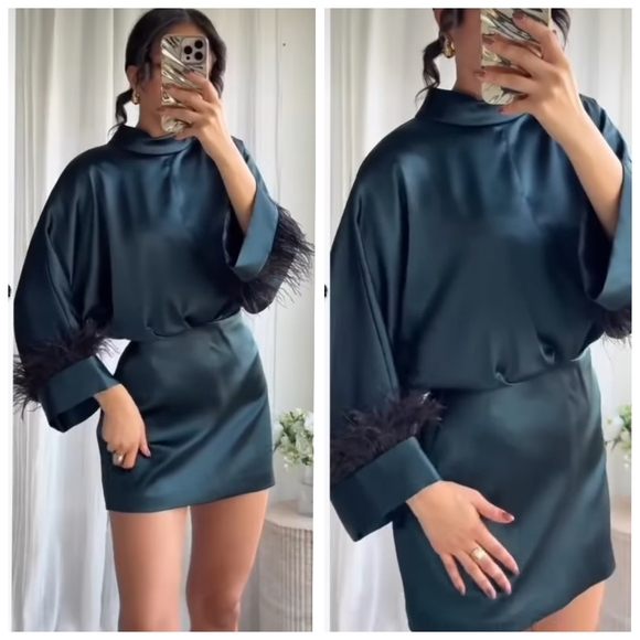 Zara Dresses & Skirts - Zara Feather Satin Short Dress